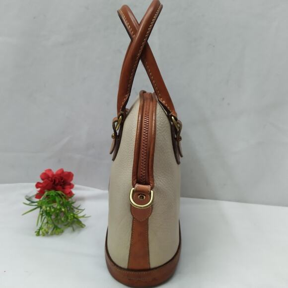 Dooney & Bourke Ivory Pebbled Leather Dommed Double Handle Zipper Satchel Bag - Picture 5 of 16